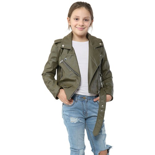 Filles kaki veste simili - simili, cuir